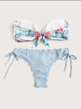 Load image into Gallery viewer, Beach Bikini Woman Lace Up Tie Strapless Leopard Swimsuit Women's Halter Bikini V Cut Bottom Lace Up Two Piece Swimsuits Female Push Up Ruffled Bow Bathing Suit Thong Swimwear