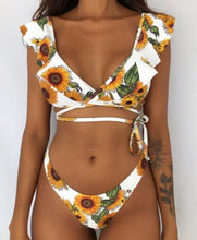 Load image into Gallery viewer, Beach Bikini Woman Lace Up Tie Strapless Leopard Swimsuit Women's Halter Bikini V Cut Bottom Lace Up Two Piece Swimsuits Female Push Up Ruffled Bow Bathing Suit Thong Swimwear
