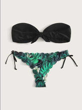 Load image into Gallery viewer, Beach Bikini Woman Lace Up Tie Strapless Leopard Swimsuit Women's Halter Bikini V Cut Bottom Lace Up Two Piece Swimsuits Female Push Up Ruffled Bow Bathing Suit Thong Swimwear