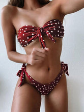 Load image into Gallery viewer, Beach Bikini Woman Lace Up Tie Strapless Leopard Swimsuit Women's Halter Bikini V Cut Bottom Lace Up Two Piece Swimsuits Female Push Up Ruffled Bow Bathing Suit Thong Swimwear
