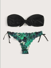 Load image into Gallery viewer, Beach Bikini Woman Lace Up Tie Strapless Leopard Swimsuit Women's Halter Bikini V Cut Bottom Lace Up Two Piece Swimsuits Female Push Up Ruffled Bow Bathing Suit Thong Swimwear