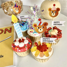 Load image into Gallery viewer, Bear Candle Birthday Cake Props Topper Card Cute Fantasy Cup Dessert Smiley Love Bear Table Dress Up Cake Props Party Cake Decor Supplies Toppers Birthday Cupcake Topper Various Cake Decorations for Birthday Party Photo Prop