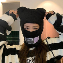 Load image into Gallery viewer, Bear Ears Balaclava Ladies 1 Hole Ski Mask Handmade Crochet Full Face Wooly Hat Cute Girl Winter Streetwear Warm Beanie Knitted Ski Full Face Covering Adult Winter Balaclava for Outdoor Sports Weather Balaclava Ski Mask for Men Windproof Thermal Beanie