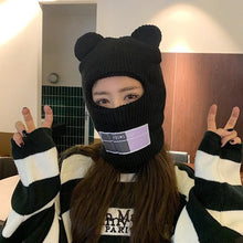 Load image into Gallery viewer, Bear Ears Balaclava Ladies 1 Hole Ski Mask Handmade Crochet Full Face Wooly Hat Cute Girl Winter Streetwear Warm Beanie Knitted Ski Full Face Covering Adult Winter Balaclava for Outdoor Sports Weather Balaclava Ski Mask for Men Windproof Thermal Beanie