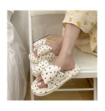 Load image into Gallery viewer, Beautiful Bow Flat Lightweight Soft Spring Autumn Women Cotton Shoes Indoor Fluffy Warm Home Comfortable High Quality Slippers Memory Foam Open Toe Slide Slippers Ribbon Strap Slip-On House Shoes
