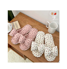 Load image into Gallery viewer, Beautiful Bow Flat Lightweight Soft Spring Autumn Women Cotton Shoes Indoor Fluffy Warm Home Comfortable High Quality Slippers Memory Foam Open Toe Slide Slippers Ribbon Strap Slip-On House Shoes