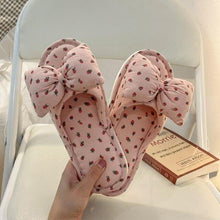 Load image into Gallery viewer, Beautiful Bow Flat Lightweight Soft Spring Autumn Women Cotton Shoes Indoor Fluffy Warm Home Comfortable High Quality Slippers Memory Foam Open Toe Slide Slippers Ribbon Strap Slip-On House Shoes