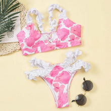 Load image into Gallery viewer, Beautiful Floral Push Up Women Bikini Push Up Bathing Suits Tie Knot Cute Ruffle Two Piece Swimsuits Swimsuit Female Swimwear Bra Cup Bikini Set High Cut Bathing Suit For Summer