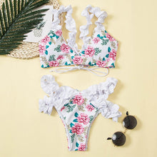 Load image into Gallery viewer, Beautiful Floral Push Up Women Bikini Push Up Bathing Suits Tie Knot Cute Ruffle Two Piece Swimsuits Swimsuit Female Swimwear Bra Cup Bikini Set High Cut Bathing Suit For Summer
