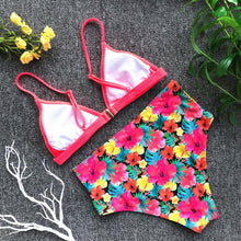 Load image into Gallery viewer, Beautiful Multicolored Women High Waist Bikini Swimwear Women Halter Push Up Bikini Set Swimsuit Women's Flower Print Bikini High Waist Beach Swimsuits Sporty Two Piece Bathing Suit Female Beach Wear Bathing Suit