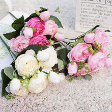 Load image into Gallery viewer, Beautiful Rose Peony Artificial Silk Eucalyptus Fake Flowers Small bouquet Flores Home Party Spring Wedding Decoration Artificial Silk Rose Flower Bouquet Lifelike Fake Rose for Wedding Home Party Decoration Event Gift