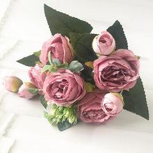 Load image into Gallery viewer, Beautiful Rose Peony Artificial Silk Eucalyptus Fake Flowers Small bouquet Flores Home Party Spring Wedding Decoration Artificial Silk Rose Flower Bouquet Lifelike Fake Rose for Wedding Home Party Decoration Event Gift