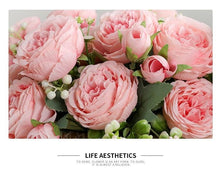 Load image into Gallery viewer, Beautiful Rose Peony Artificial Silk Eucalyptus Fake Flowers Small bouquet Flores Home Party Spring Wedding Decoration Artificial Silk Rose Flower Bouquet Lifelike Fake Rose for Wedding Home Party Decoration Event Gift