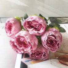 Load image into Gallery viewer, Beautiful Rose Peony Artificial Silk Eucalyptus Fake Flowers Small bouquet Flores Home Party Spring Wedding Decoration Artificial Silk Rose Flower Bouquet Lifelike Fake Rose for Wedding Home Party Decoration Event Gift