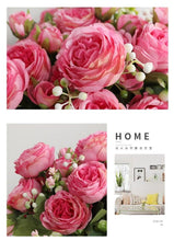 Load image into Gallery viewer, Beautiful Rose Peony Artificial Silk Eucalyptus Fake Flowers Small bouquet Flores Home Party Spring Wedding Decoration Artificial Silk Rose Flower Bouquet Lifelike Fake Rose for Wedding Home Party Decoration Event Gift