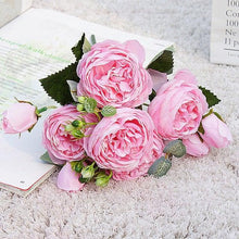 Load image into Gallery viewer, Beautiful Rose Peony Artificial Silk Eucalyptus Fake Flowers Small bouquet Flores Home Party Spring Wedding Decoration Artificial Silk Rose Flower Bouquet Lifelike Fake Rose for Wedding Home Party Decoration Event Gift