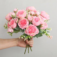 Load image into Gallery viewer, Beautiful Rose Peony Artificial Silk Eucalyptus Fake Flowers Small bouquet Flores Home Party Spring Wedding Decoration Artificial Silk Rose Flower Bouquet Lifelike Fake Rose for Wedding Home Party Decoration Event Gift
