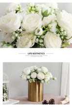 Load image into Gallery viewer, Beautiful Rose Peony Artificial Silk Eucalyptus Fake Flowers Small bouquet Flores Home Party Spring Wedding Decoration Artificial Silk Rose Flower Bouquet Lifelike Fake Rose for Wedding Home Party Decoration Event Gift