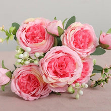 Load image into Gallery viewer, Beautiful Rose Peony Artificial Silk Eucalyptus Fake Flowers Small bouquet Flores Home Party Spring Wedding Decoration Artificial Silk Rose Flower Bouquet Lifelike Fake Rose for Wedding Home Party Decoration Event Gift