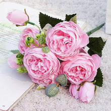 Load image into Gallery viewer, Beautiful Rose Peony Artificial Silk Eucalyptus Fake Flowers Small bouquet Flores Home Party Spring Wedding Decoration Artificial Silk Rose Flower Bouquet Lifelike Fake Rose for Wedding Home Party Decoration Event Gift