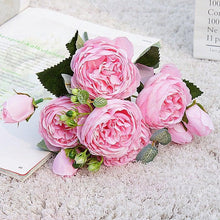 Load image into Gallery viewer, Beautiful Rose Peony Artificial Silk Eucalyptus Fake Flowers Small bouquet Flores Home Party Spring Wedding Decoration Artificial Silk Rose Flower Bouquet Lifelike Fake Rose for Wedding Home Party Decoration Event Gift