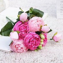 Load image into Gallery viewer, Beautiful Rose Peony Artificial Silk Eucalyptus Fake Flowers Small bouquet Flores Home Party Spring Wedding Decoration Artificial Silk Rose Flower Bouquet Lifelike Fake Rose for Wedding Home Party Decoration Event Gift