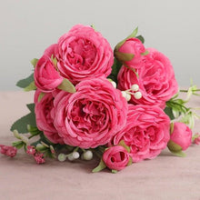 Load image into Gallery viewer, Beautiful Rose Peony Artificial Silk Eucalyptus Fake Flowers Small bouquet Flores Home Party Spring Wedding Decoration Artificial Silk Rose Flower Bouquet Lifelike Fake Rose for Wedding Home Party Decoration Event Gift