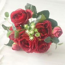 Load image into Gallery viewer, Beautiful Rose Peony Artificial Silk Eucalyptus Fake Flowers Small bouquet Flores Home Party Spring Wedding Decoration Artificial Silk Rose Flower Bouquet Lifelike Fake Rose for Wedding Home Party Decoration Event Gift