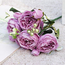 Load image into Gallery viewer, Beautiful Rose Peony Artificial Silk Eucalyptus Fake Flowers Small bouquet Flores Home Party Spring Wedding Decoration Artificial Silk Rose Flower Bouquet Lifelike Fake Rose for Wedding Home Party Decoration Event Gift
