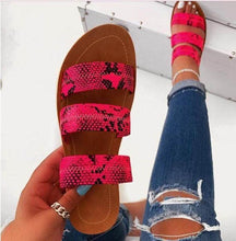 Load image into Gallery viewer, Beautiful Style Sandals Snake Print Flat Slippers Women Shoes Casual Flat Sandals Three Strap Slide Sandals Open Toe Flat Sandals Strappy Slides Sandals Open Toe Summer Sandals