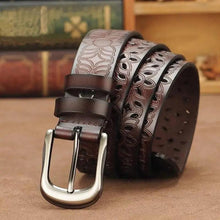 Load image into Gallery viewer, Beautiful Vintage White Genuine Leather Belts With Pin Buckle Strap Floral Design Classic Ladies Waistbands