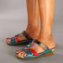 Load image into Gallery viewer, Beautiful Women Sandals Ethnic Flower Summer Shoes Casual Beach Shoes Flip Flop Platform Sandals Slip On Mules Slide Shoes Wide With Platform Sandals With Flower Casual Loafers Shoes