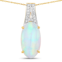 Load image into Gallery viewer, 7.57 Carat Genuine Ethiopian Opal and White Diamond 14K Yellow Gold Pendant