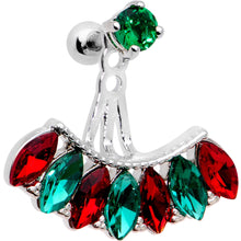 Load image into Gallery viewer, 1/4 Red Green Gem Holiday Fan Dangle Cartilage Tragus Piercing