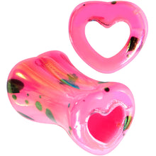 Load image into Gallery viewer, Black Speckled Pink Acrylic Heart Saddle Plug Set 4mm to 20mm