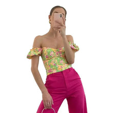Load image into Gallery viewer, Best Fashion Floral Print Ruffle Short Sleeve Crop Top Sexy Streetwear Flatering Tops Cute Summer Top
