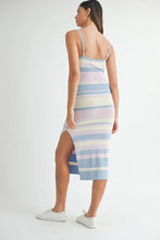 Load image into Gallery viewer, Multi Color Striped Front Cutout Knit Midi Dress For Women β Vibrant Striped Bodycon Dress, Cutout Knit Dress, Stylish Summer Midi Dress, Trendy Statement Dress