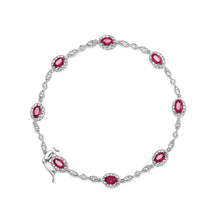 Load image into Gallery viewer, 10K White Gold 4.5mm x 3mm Oval Ruby and Diamond Link Bracelet (H-I Color, SI1-SI2 Clarity) - Size 7"