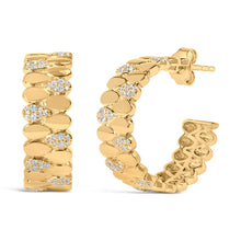 Load image into Gallery viewer, 14K Yellow Gold Plated .925 Sterling Silver 3/8 Cttw Diamond Pave Pear Link J Hoop Earrings (H-I Color, I1-I2 Clarity)