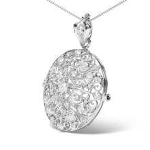 Load image into Gallery viewer, 18K White Gold 1 5/6 Cttw Diamond Cluster Floral Filigree Brooch Pin and 18" Pendant Necklace (G-H Color, I1-I2 Clarity)