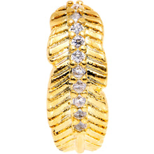 Load image into Gallery viewer, 18G Clear CZ Gem Gold Tone Feather Seamless Circular Ring