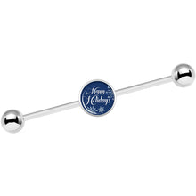 Load image into Gallery viewer, 14G Happy Holidays Snowflake Industrial Barbell 37mm