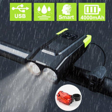 Load image into Gallery viewer, Bicycle Front Light USB Rechargeable Smart Headlight With Horn LED Bike Lamp Headlight Waterproof Bicycle Light With Horn Speaker Touch Switch USB Power Display 4000mAh