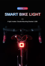 Load image into Gallery viewer, Bicycle Light Smart Rear Taillight USB LED Waterproof Safety Stop Signal Brake Cycling Lamp Waterproof Bike Rear Lights USB Rechargeable Ultra Bright Led Brake Light Cycling Riding Safety Taillight Flashlight