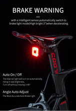 Load image into Gallery viewer, Bicycle Light Smart Rear Taillight USB LED Waterproof Safety Stop Signal Brake Cycling Lamp Waterproof Bike Rear Lights USB Rechargeable Ultra Bright Led Brake Light Cycling Riding Safety Taillight Flashlight