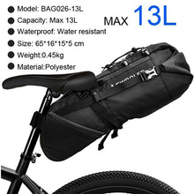 Load image into Gallery viewer, Bike Bag Waterproof Large Capacity Bicycle Bag Cycling Foldable Road Trunk Bike Packing Large Bike Bags Waterproof Bike Bag Under Seat Roll Up Cycling Rear Tail Pack Black 13L