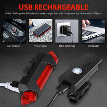 Load image into Gallery viewer, Bike Bicycle Light USB LED Rechargeable Set Mountain Cycle Front Back Headlight Lamp Flashlight USB Rechargeable Bike Light Set Bike Headlight Tail Light For Night Riding
