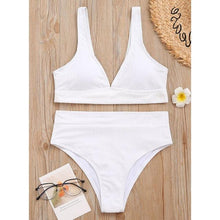 Load image into Gallery viewer, Bikini High Waist Swimwear Women's Swimsuits Push Up Ribbed Bathing Suits Black V-Neck Bikinis Set High Waist Tummy Control Bathing Suits For Women Deep V Neck Black Comfortable Beachwear