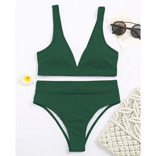 Load image into Gallery viewer, Bikini High Waist Swimwear Women's Swimsuits Push Up Ribbed Bathing Suits Black V-Neck Bikinis Set High Waist Tummy Control Bathing Suits For Women Deep V Neck Black Comfortable Beachwear