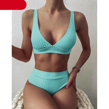 Load image into Gallery viewer, Bikini High Waist Swimwear Women's Swimsuits Push Up Ribbed Bathing Suits Black V-Neck Bikinis Set High Waist Tummy Control Bathing Suits For Women Deep V Neck Black Comfortable Beachwear